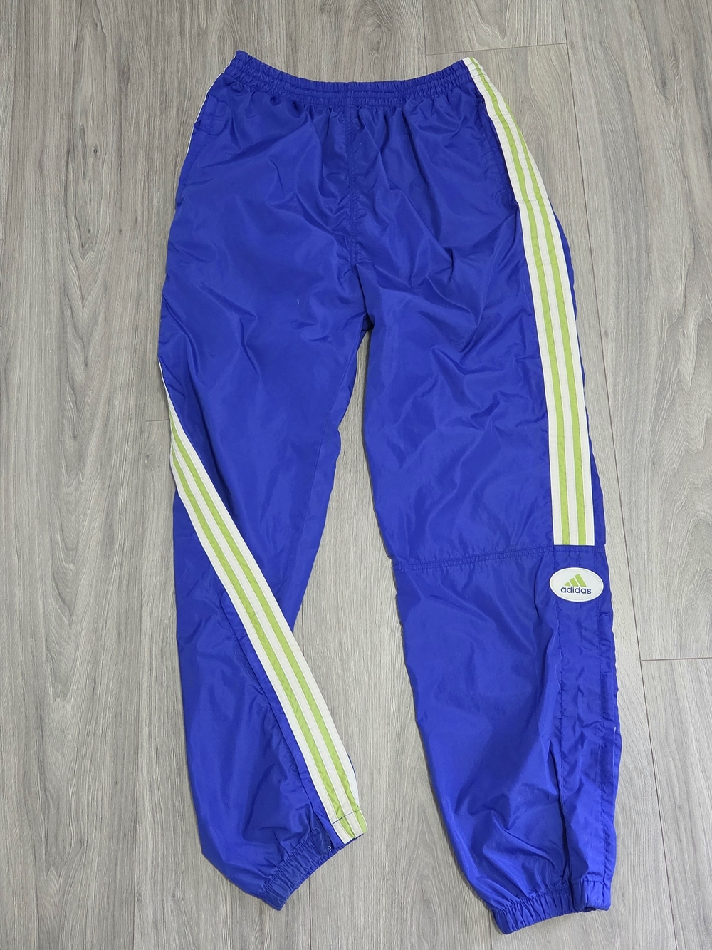 Vintage 90s Adidas Windbreaker Track Pants Mens Large Pockets Blue Lime Green